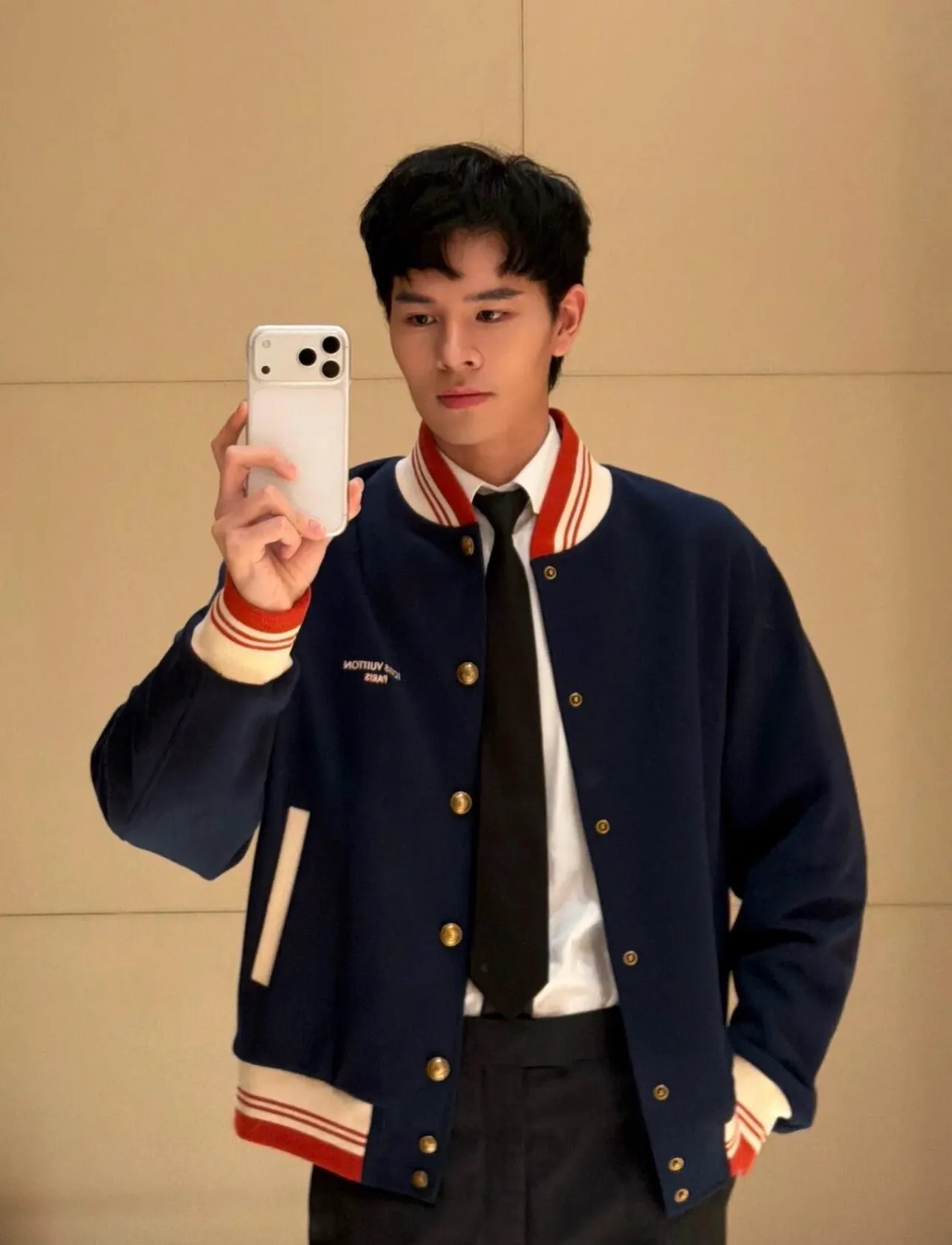 Louis Vuitton/Louis Vuitton 26Fw contrasting letter embroidered baseball jacket